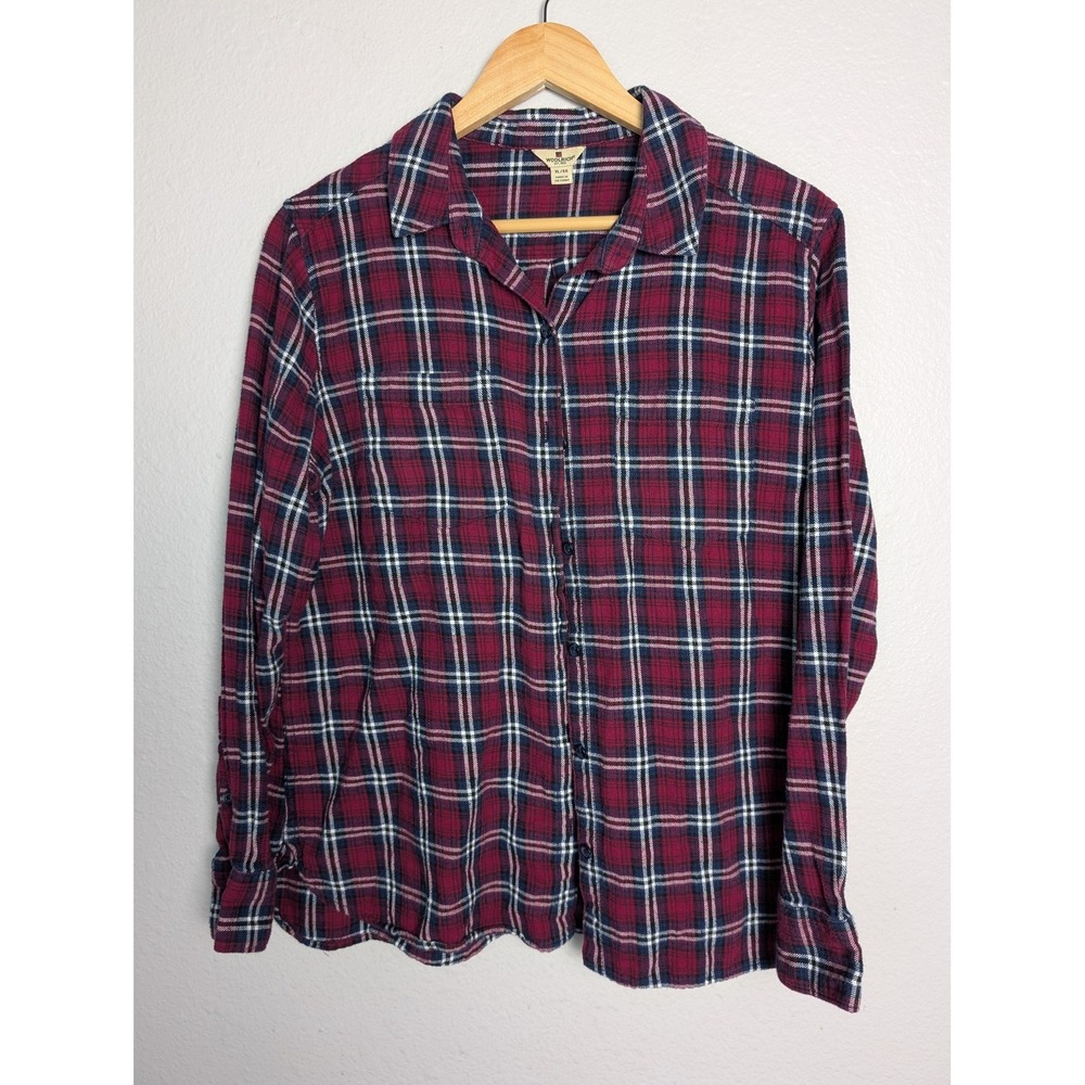 Woolrich Shirt Womens XL Red Plaid Soft Flannel Button Front Long Sleeve Top